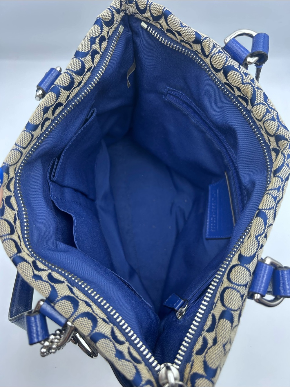 Coach Blue and Cream Signature Stripe Tote - Picture 5 of 6